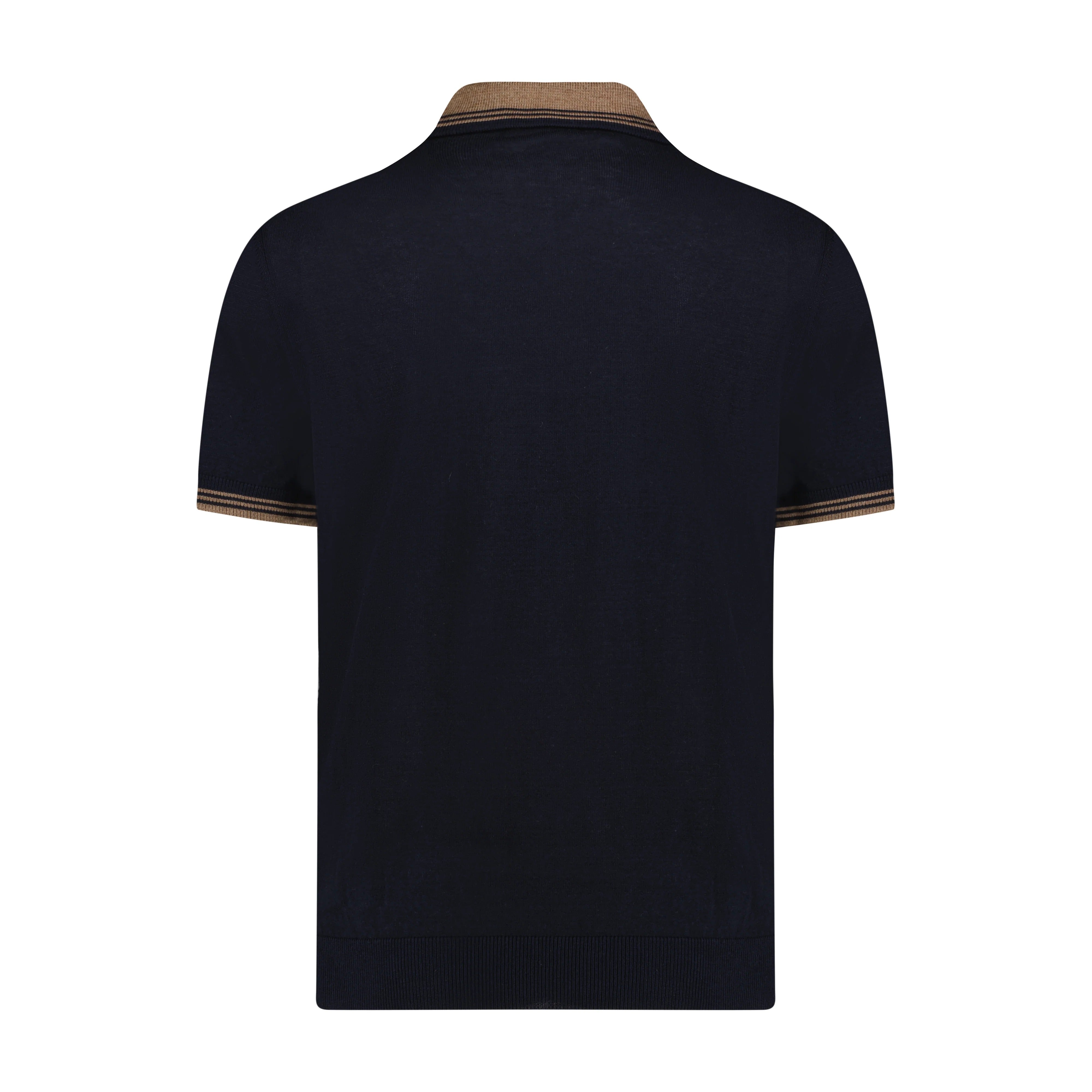 Wholesale,Luchiano Visconti, Luchiano Visconti Navy with Tan Wide Front Panel Qtr Zip Short Sleeve Knit Polo, Tan, Extra Large-44-TagXL