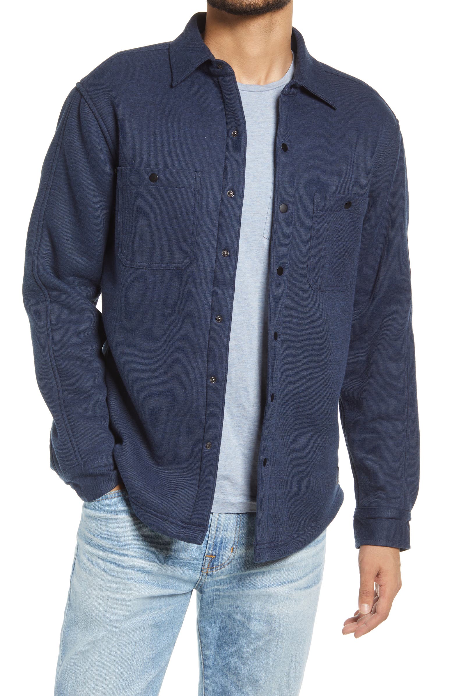 Nordstrom Rack,Vintage 1946, Vintage 1946 Navy Fleece Snap Closure Shacket, Blue, Small-42-TagM