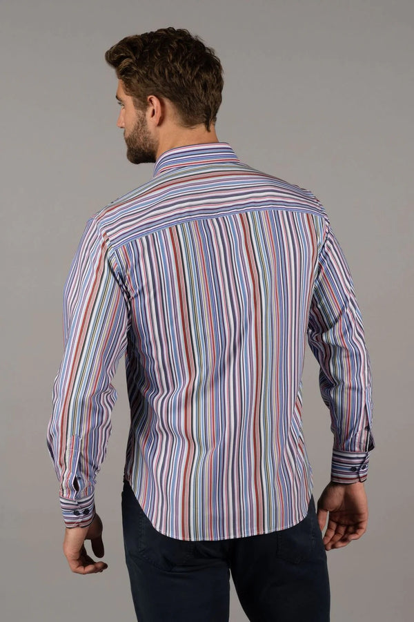 American Heritage White Multicolor Stripes 6-way Performance Stretch Shirt