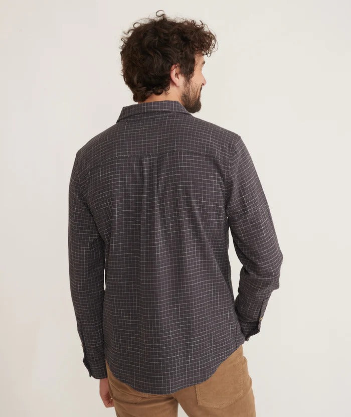 Wholesale,Marine Layer, Marine Layer Black Washed Windowpane Stretch Selvage Long Sleeve Shirt, Black, Extra Large-48-TagXL