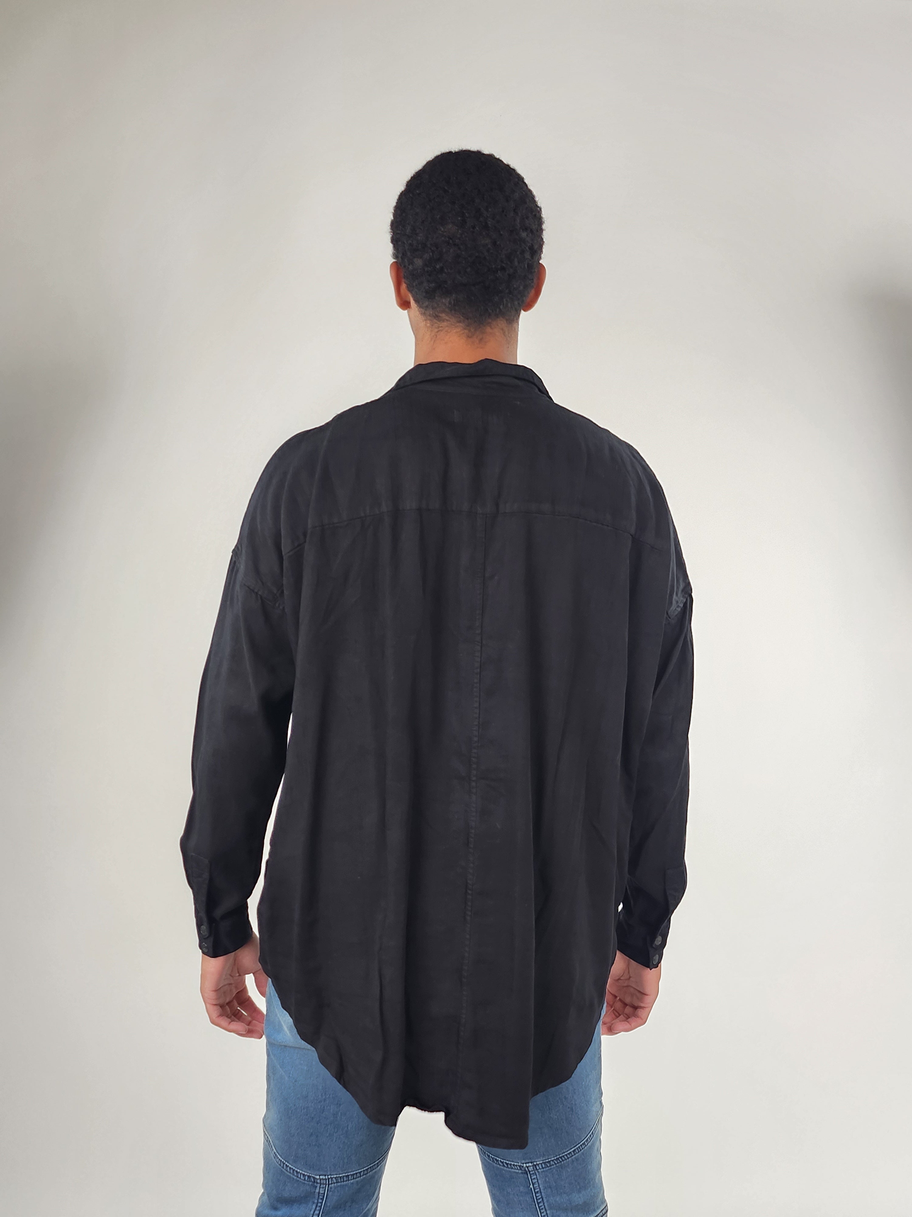 Wholesale,Reesedeluca, Reese De Luca Black Long Sleeve Snap Button Up Shirt with Side Pockets, Black, Extra Extra Large-55-TagM