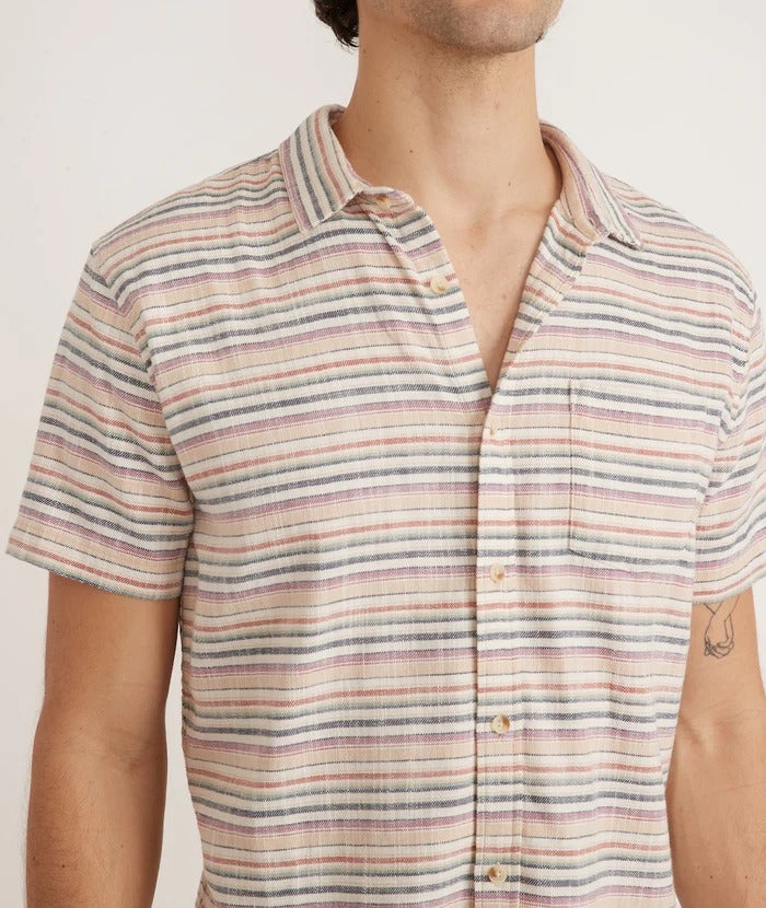 Wholesale,Marine Layer, Marine Layer Multi Stripe Stretch Selvage Short Sleeve Button Up Shirt, Purple, Small-43-TagS