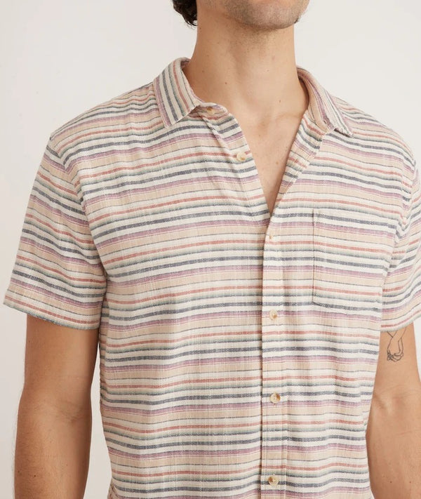 Marine Layer Multi Stripe Stretch Selvage Short Sleeve Button Up Shirt