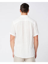 Merlino Street Cream Linen Short Sleeve Button Up Shirt