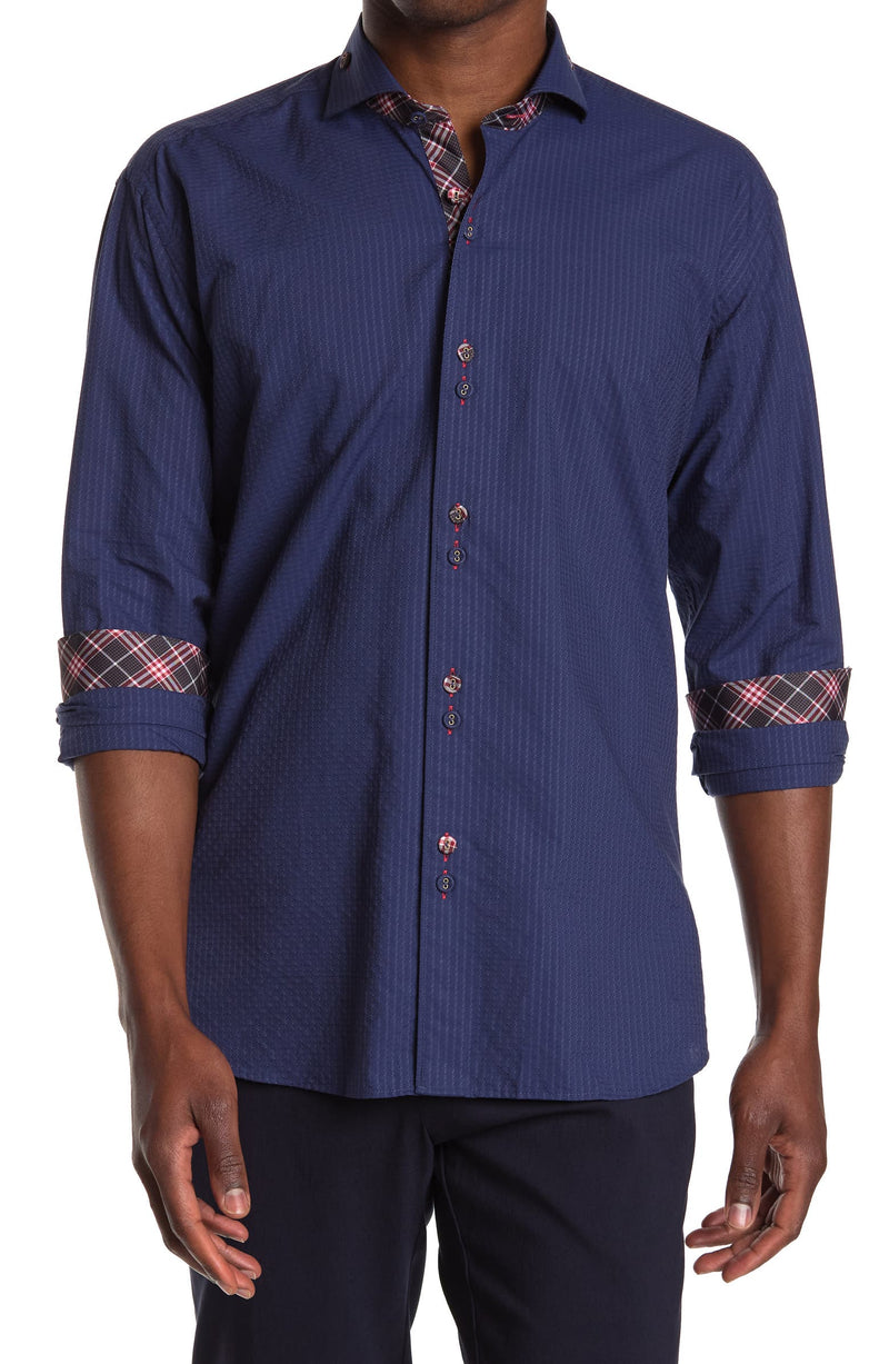 MACEOO Blue Tonal Textured Button-up Shirt
