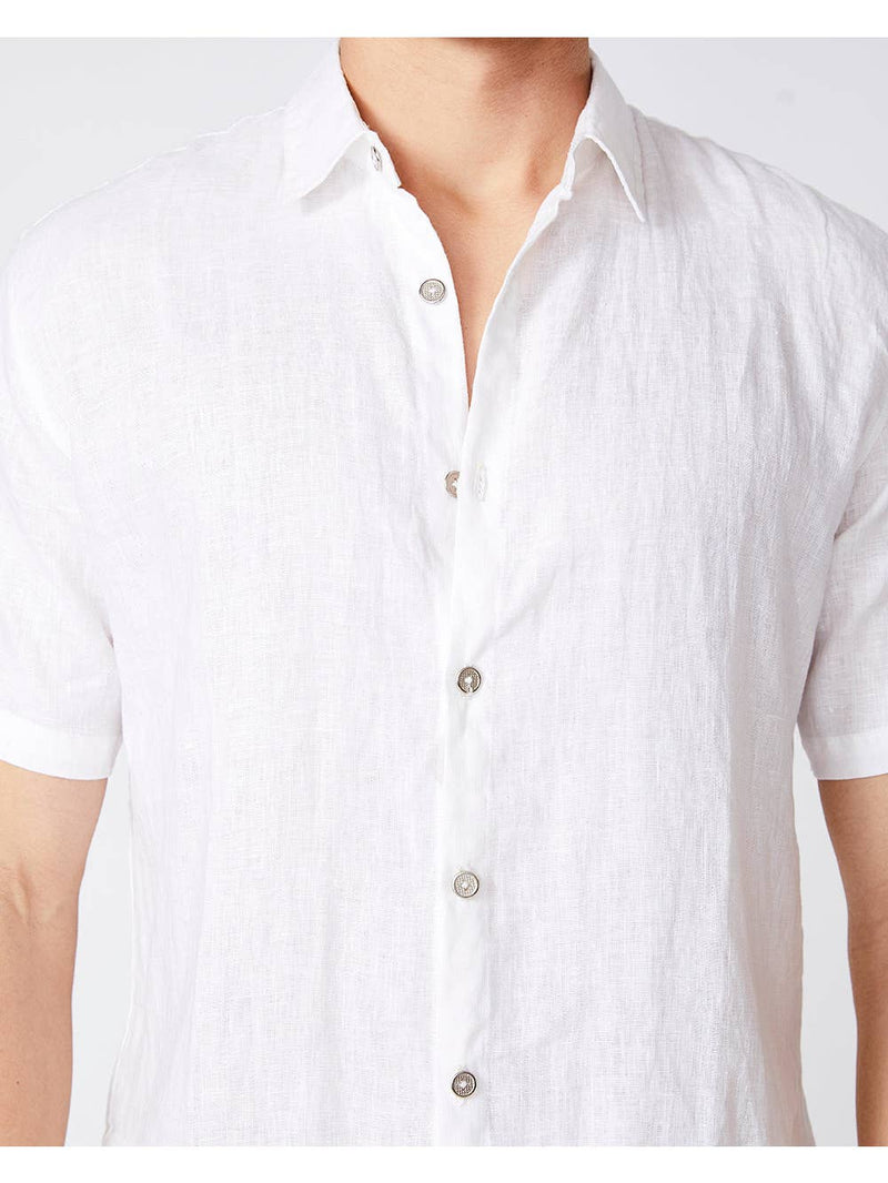 Merlino Street White Linen Short Sleeve Button Shirt