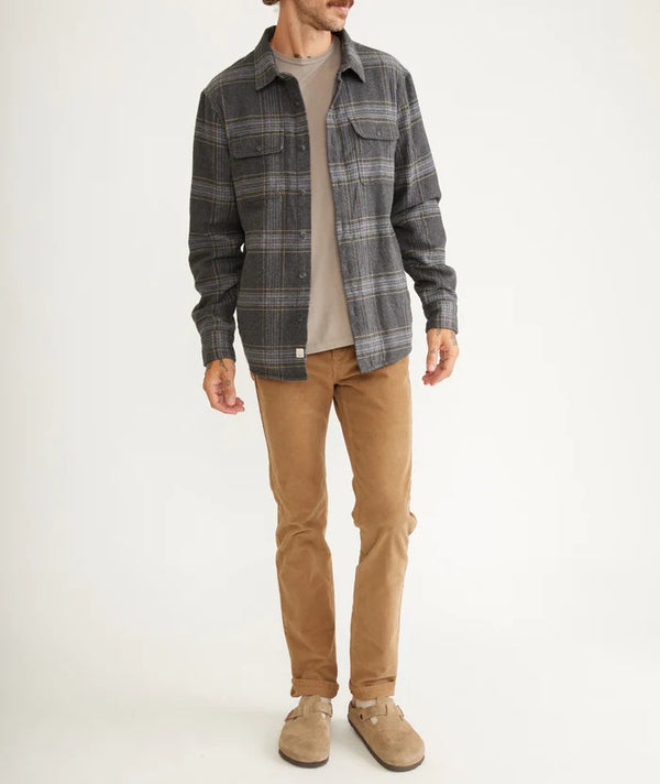 Marine Layer Grey Plaid Long Sleeve Signature Lined Camping Shirt