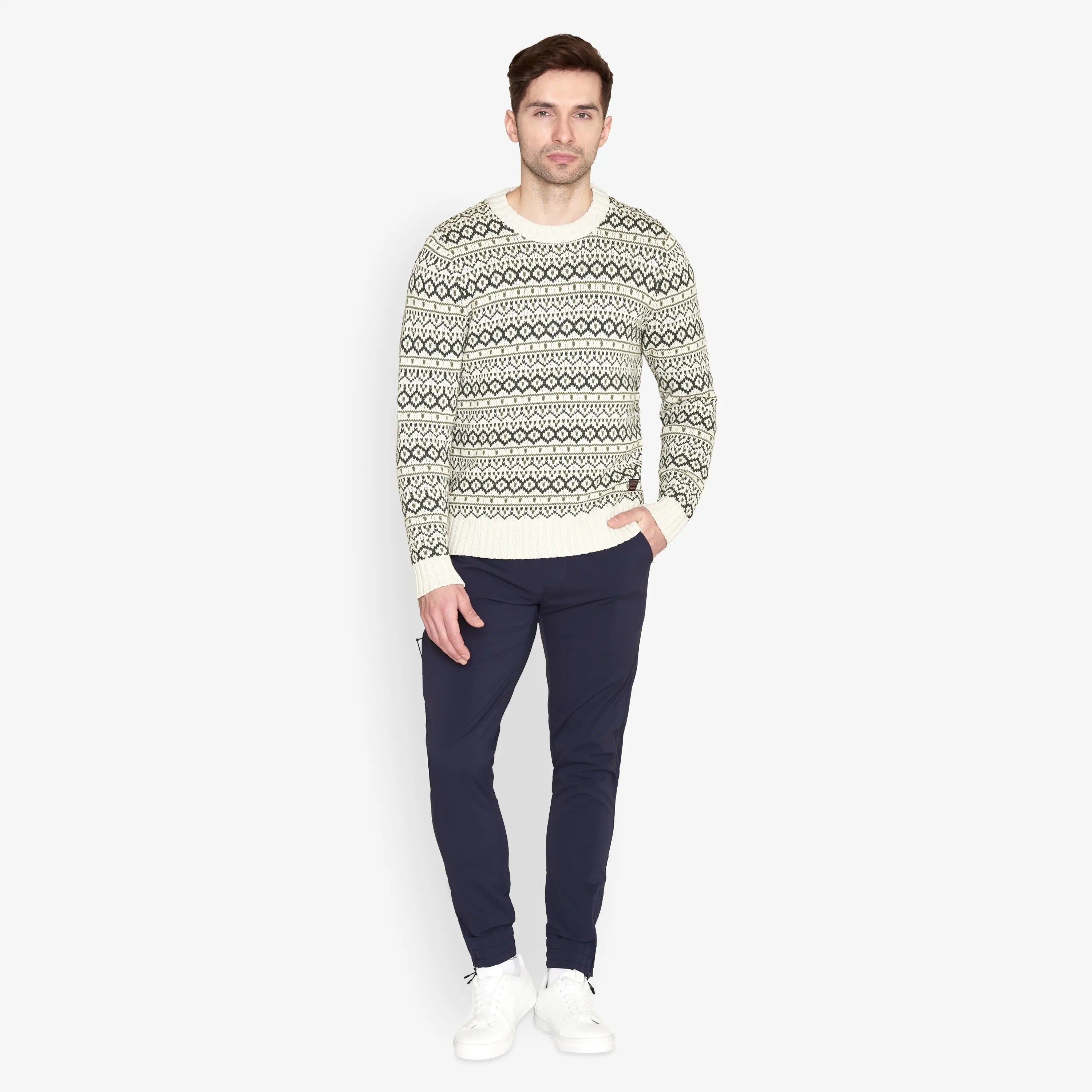 Faire,Signal Clothing, Signal Clothing Beige Jacquard Cotton Sweater, Tan, Large-45-TagL