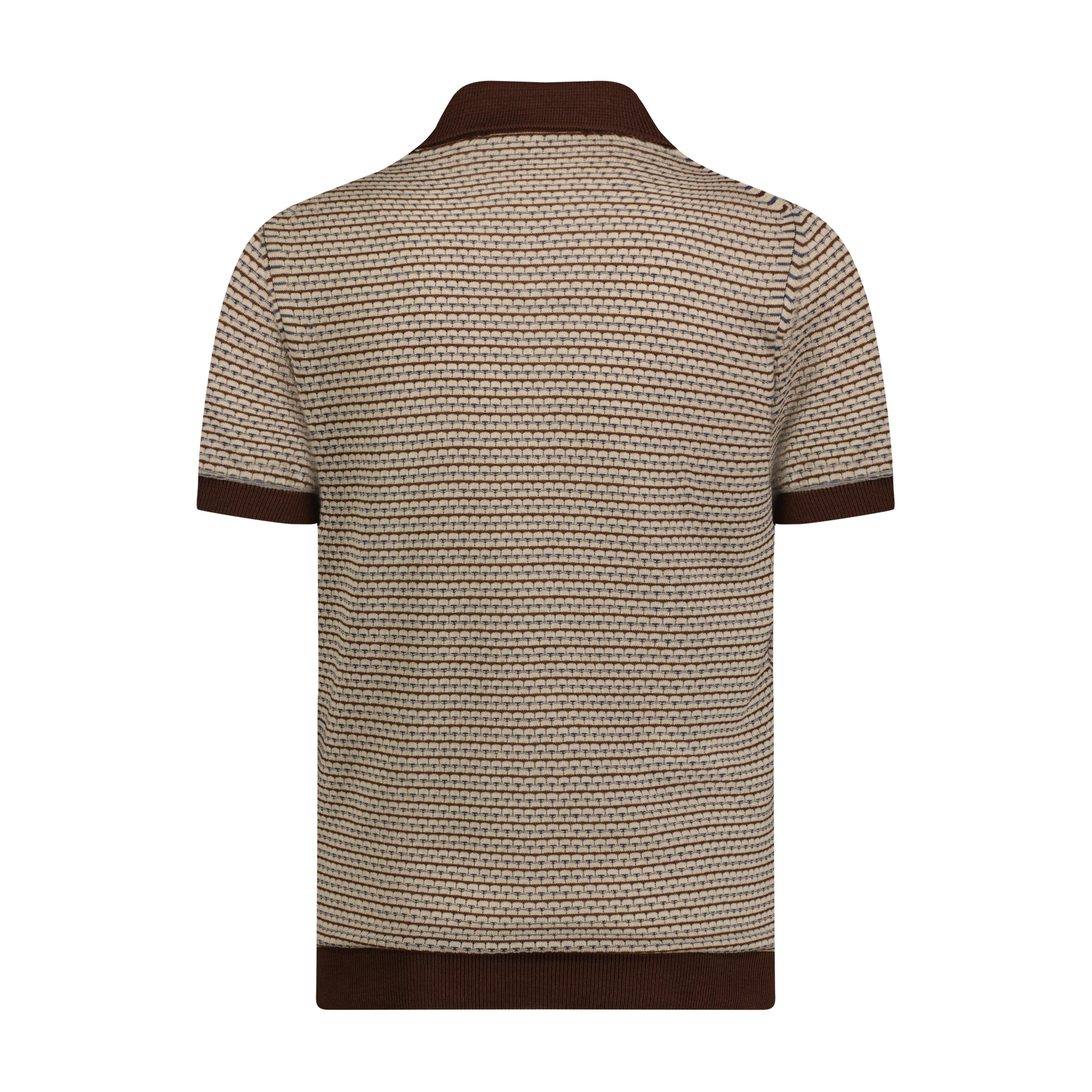 Wholesale,Luchiano Visconti, Luchiano Visconti Chocolate Brown, Beige, and Indigo Triple Yarn Short Sleeve Knit Polo, Brown, Medium-41-TagXL