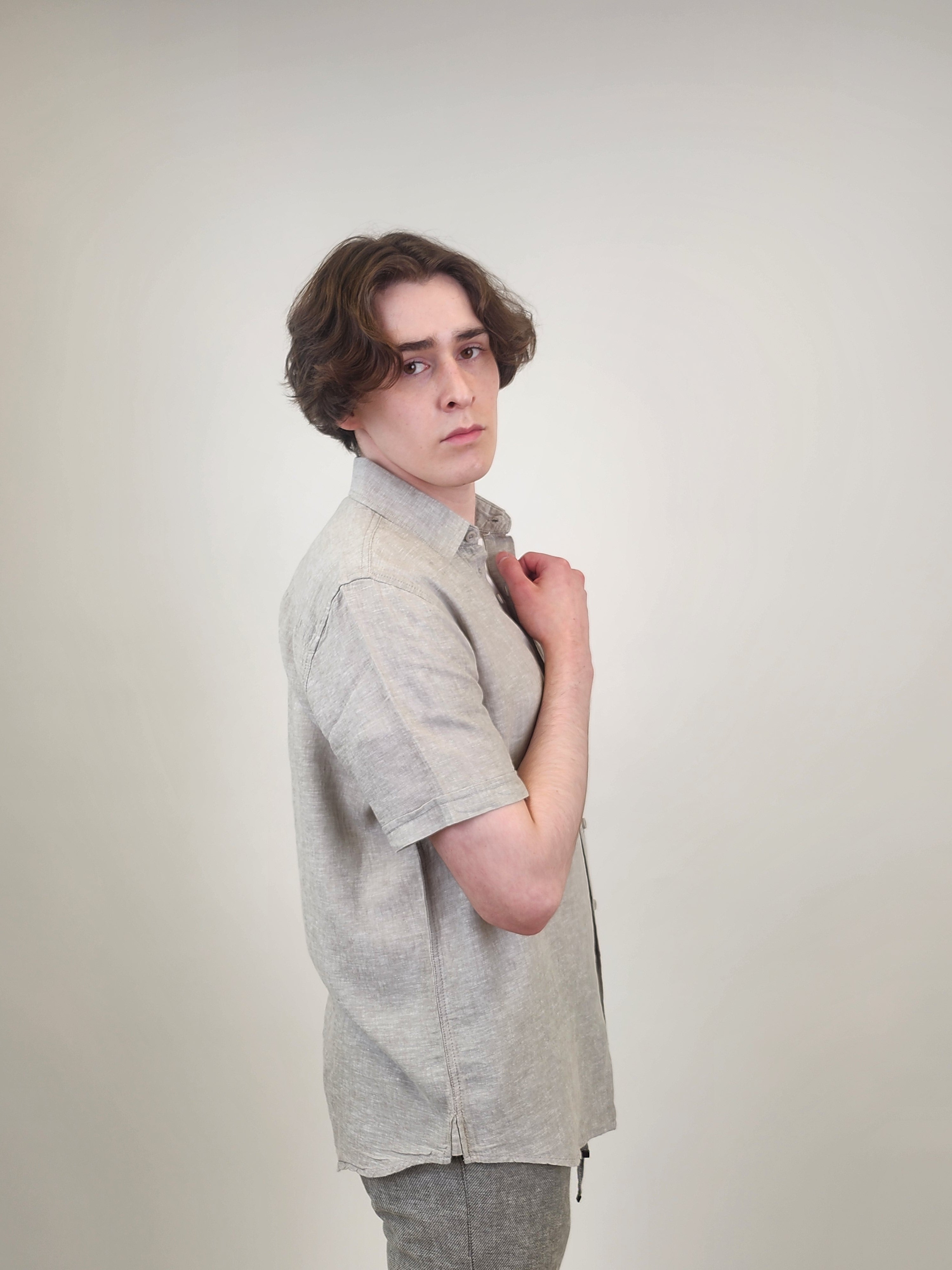 Wholesale,Projek Raw, Projek Raw Beige Linen Blend Short Sleeve Shirt, Tan, Small-42-TagSMedium-46-TagMLarge-48-TagLExtra Large-50-TagXLExtra Extra Large-52-TagXXLLarge-46-TagM