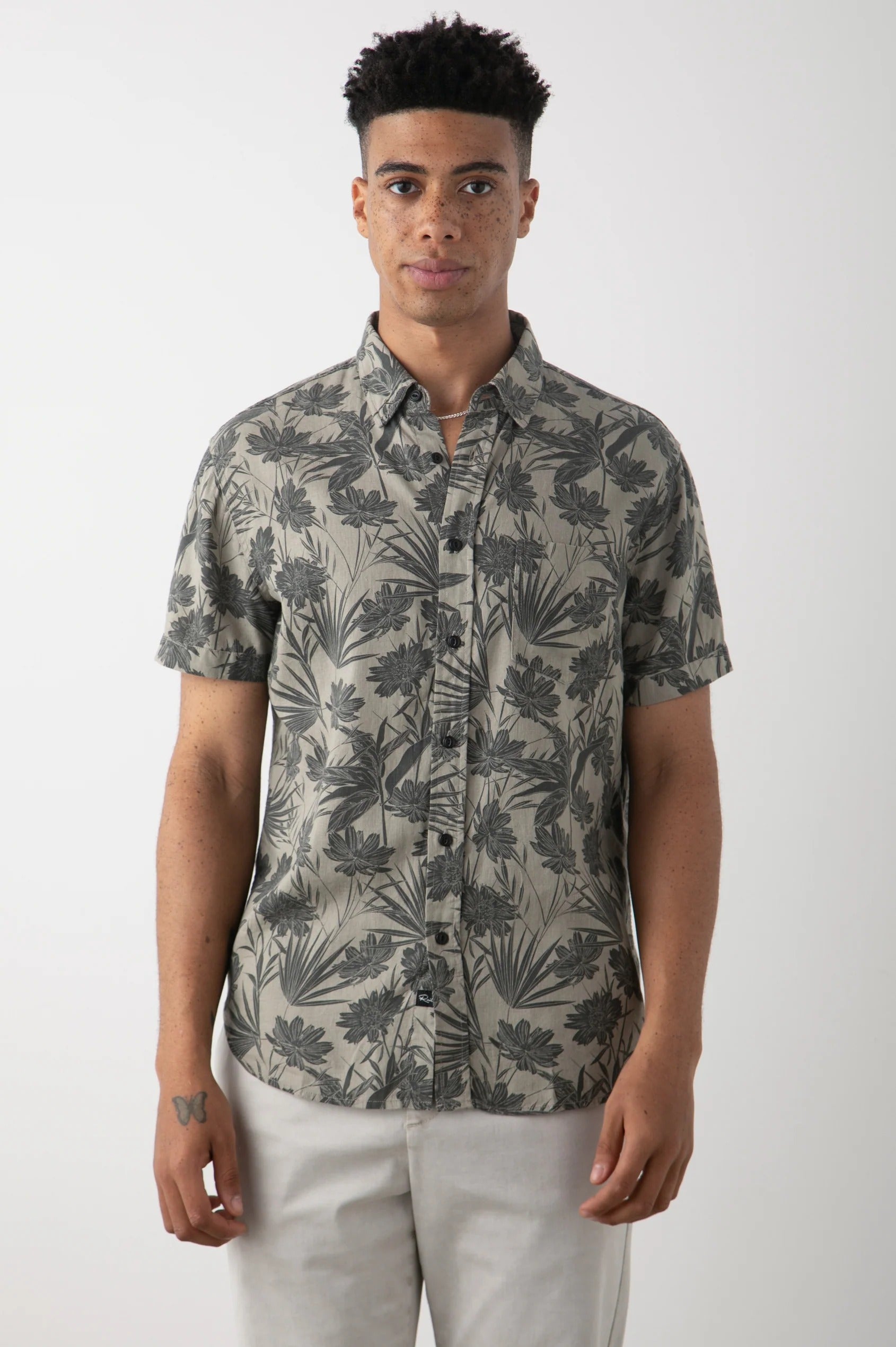 Wholesale,Rails, Rails Tan Jungle Print Short Sleeve Button Up Shirt, Tan, Large-46-TagL
