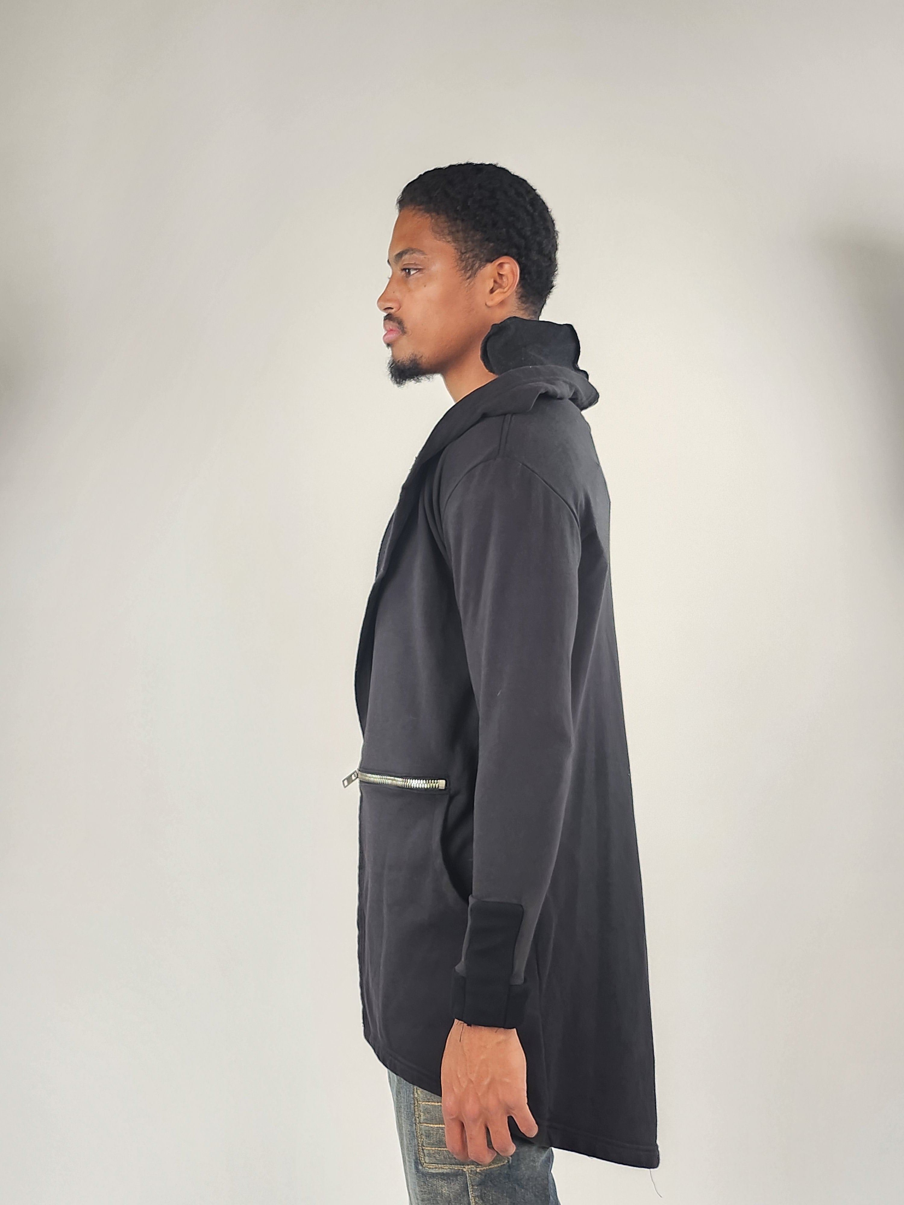 Wholesale,Reesedeluca, Reese De Luca Black Long Sleeve Hoodie Jacket with Zip Pocket and Droptail Slit Back, Black, Small-41-TagM