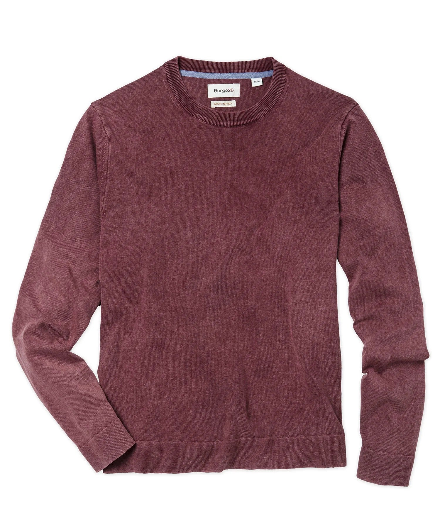 Brand Partner,Borgo28, Borgo28 Burgundy Vintage Wash Cotton Crewneck Sweatshirt, Red, Large-45-TagLExtra Large-48-TagXLMedium-42-TagMExtra Extra Large-50-TagXXLSmall-40-TagS