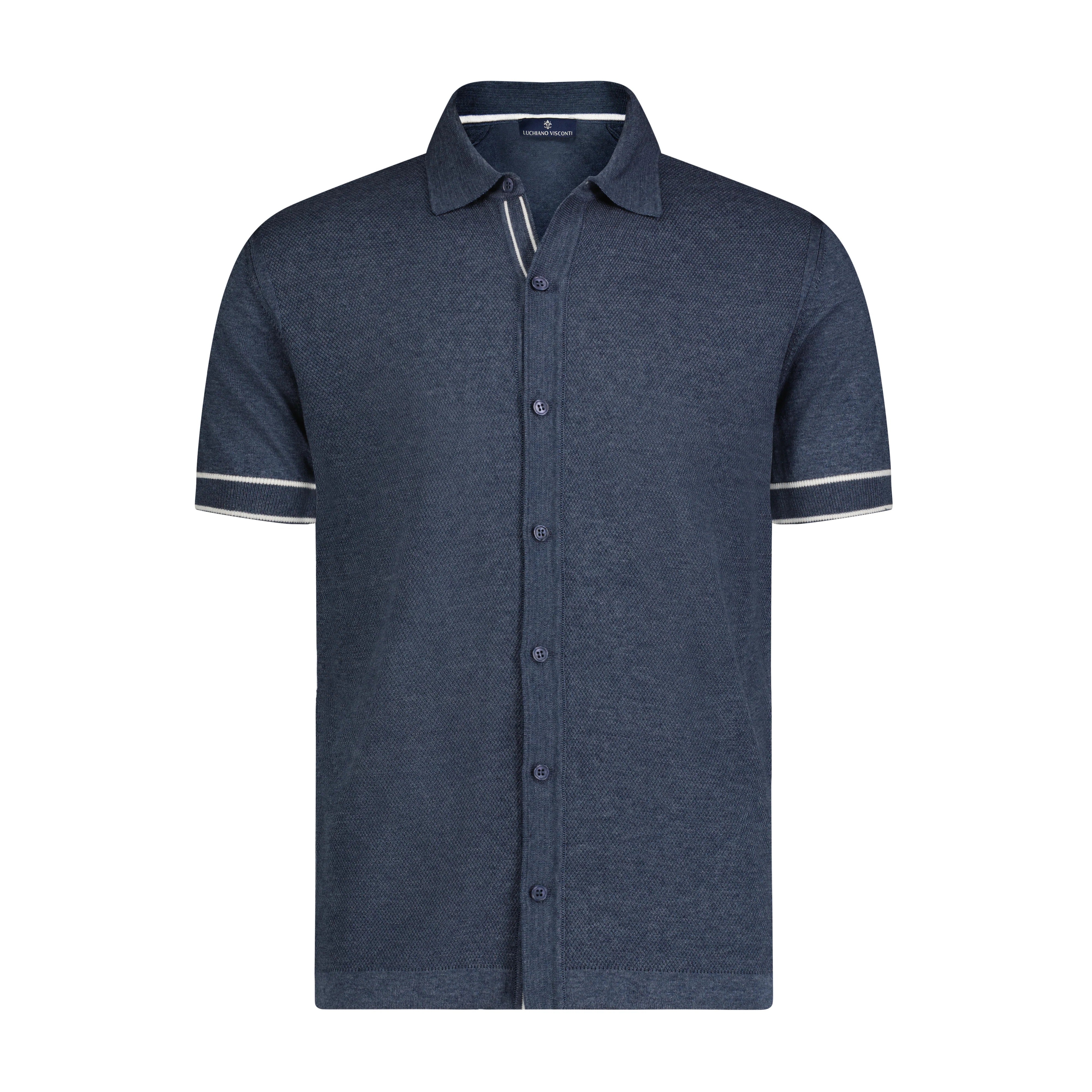 Wholesale,Luchiano Visconti, Luchiano Visconti Indigo with White Trim Short Sleeve Knit Shirt, Blue, Small-40-TagSMedium-42-TagMLarge-43-TagLExtra Extra Large-45-TagXXLExtra Large-44-TagXL