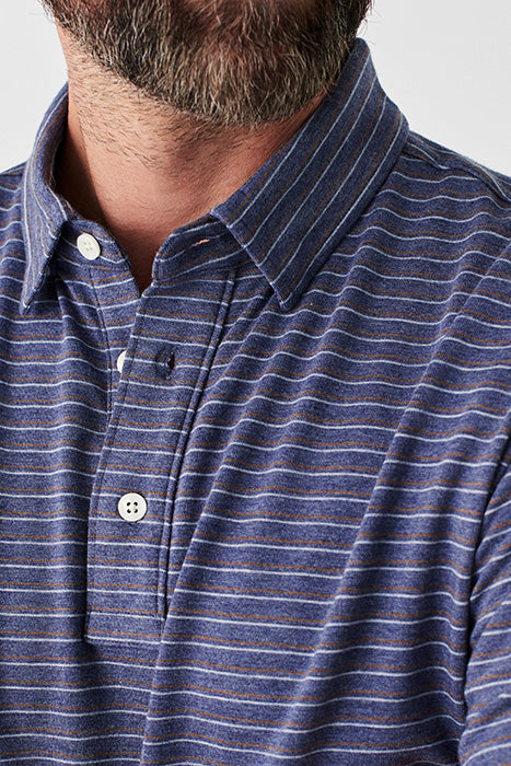 Otrium,Faherty, Faherty Navy Stripe Long Sleeve  Movement  Polo, Blue, Medium-42-TagL