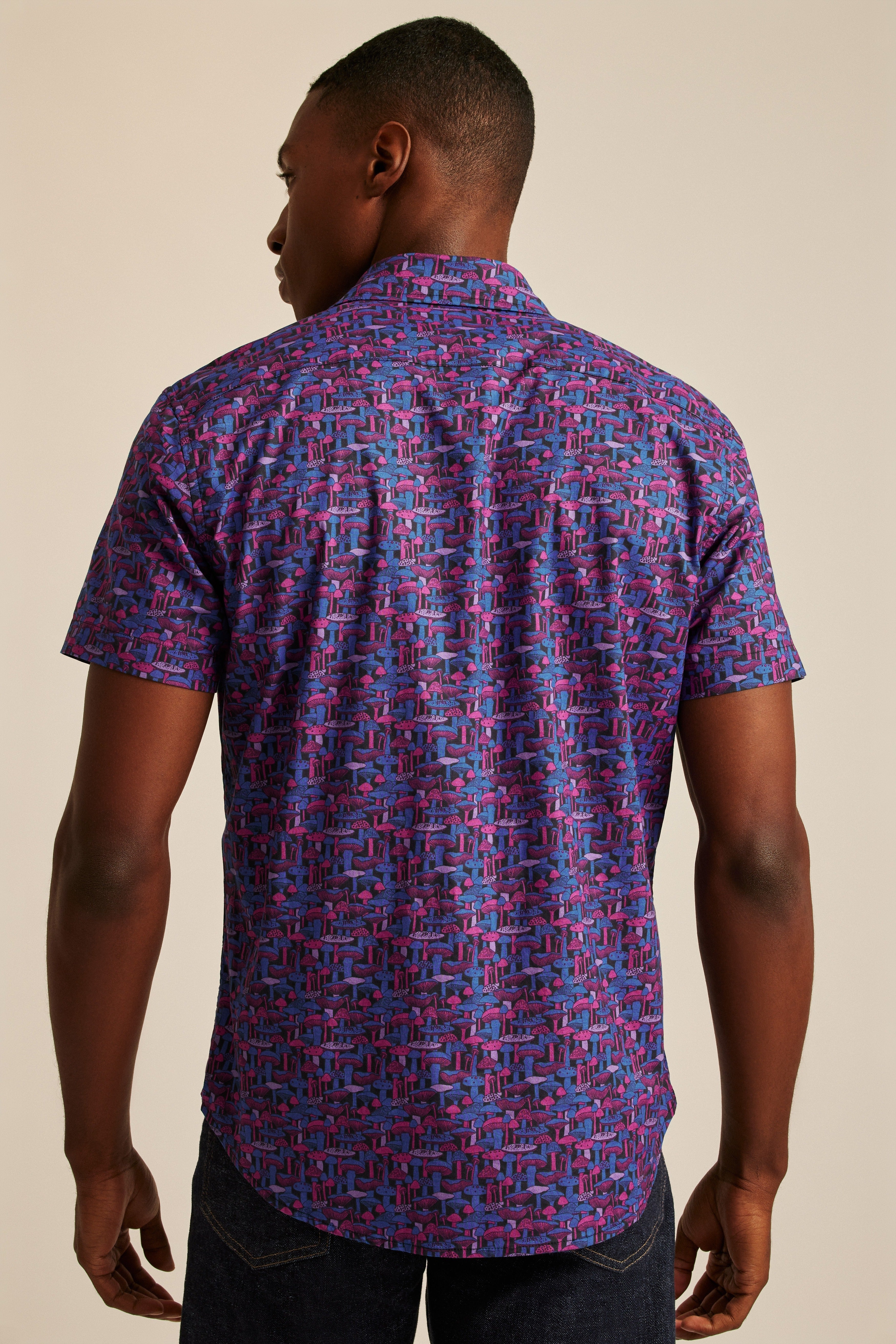 Wholesale,Bonobos, Bonobos Navy/Pink Mushroom Print Stretch Short Sleeve Button Up Shirt, Blue, Extra Large-50-TagXXLExtra Large-48-TagXLMedium-42-TagMSmall-39-TagS