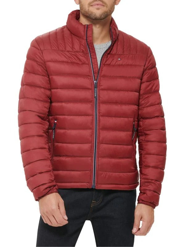 Tommy Hilfiger Red Classic Mockneck Packable Puffer Jacket