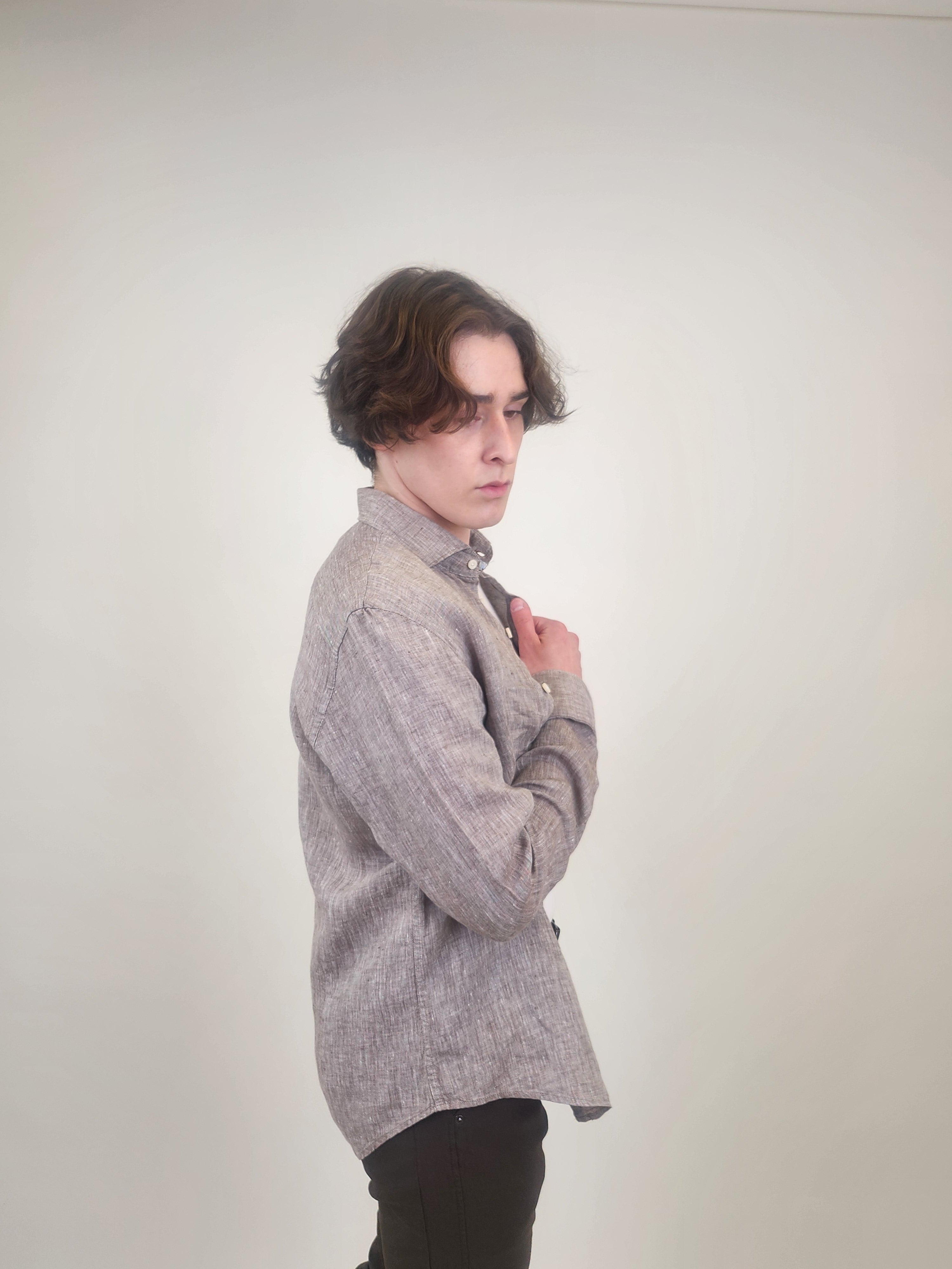 Brand Partner,R2 Amsterdam, R2 Amsterdam Brown Linen Long Sleeve Shirt, Brown, Extra Extra Large-54-TagXXL