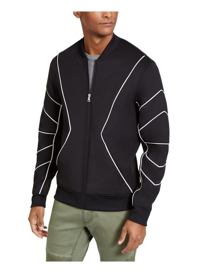 INC Black and White Graphic Line Zip-Up Sweatshirt