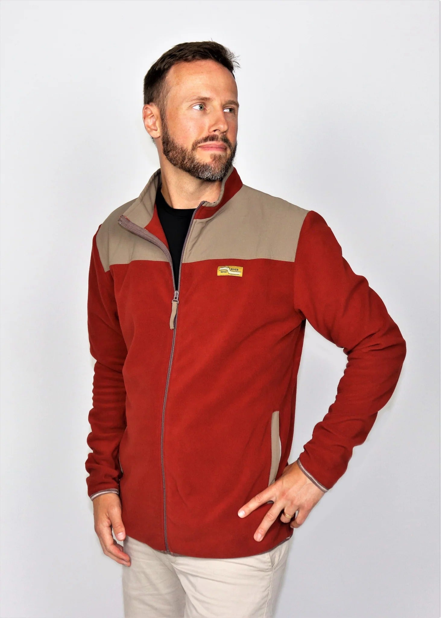 Brand Partner,Wise River, Wise River Rust/Tan Full Zip Fleece Jacket, Red, Extra Extra Large-50-TagXXL