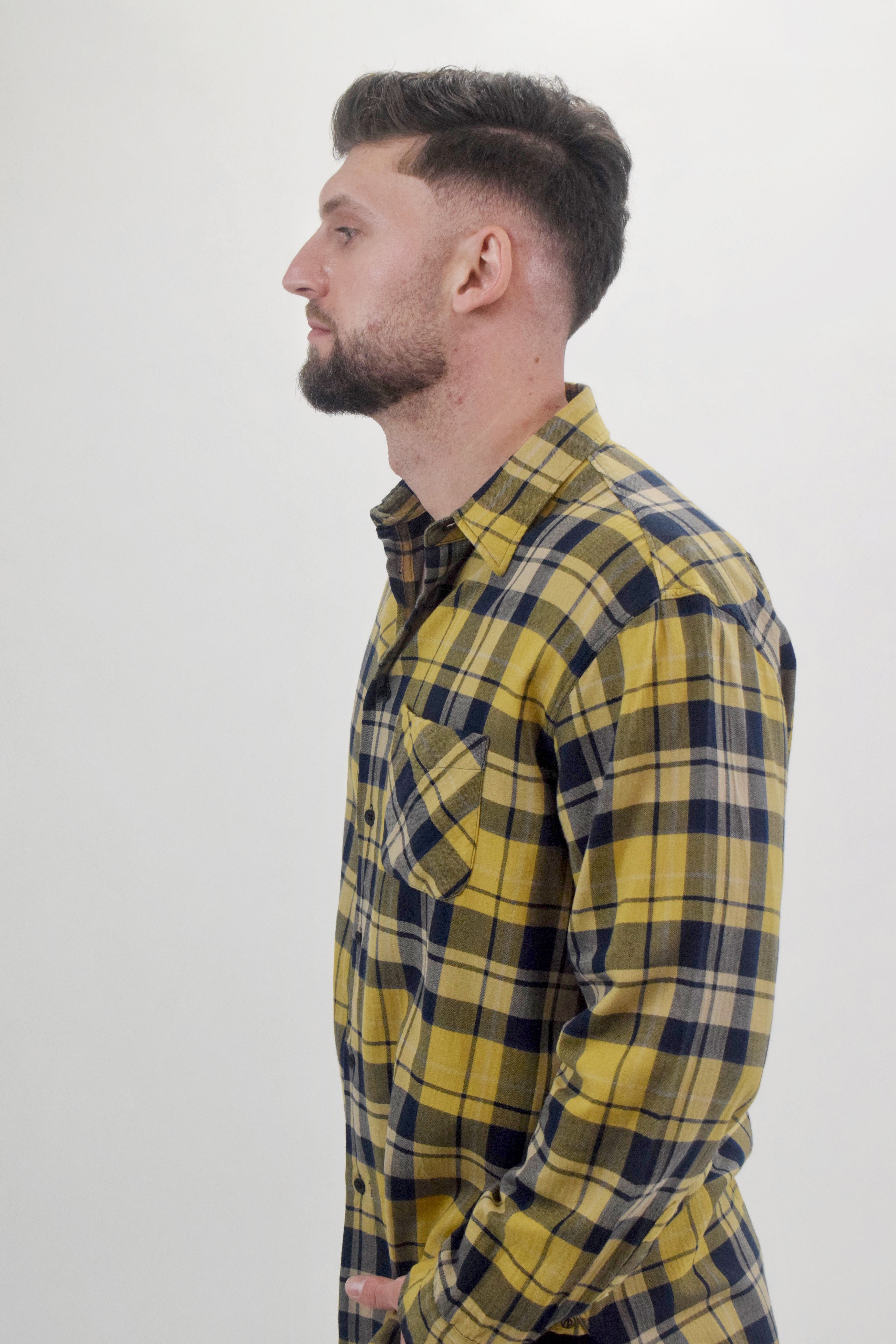 The RealReal,Rag & Bone, Rag & Bone Yellow And Navy Plaid Flannel Button Up Shirt With Front Chest Pocket, Yellow, Extra Large-48-TagL