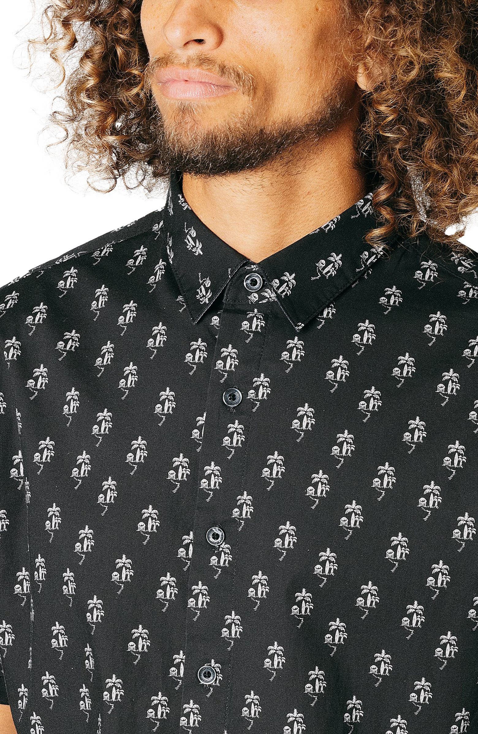 Nordstrom Rack, Fundamental Coast Black Summer Print Short Sleeve Button Up Shirt, Black, Small-42-TagS