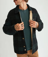 Marine Layer Green/Black Plaid Long Sleeve Sherpa Overshirt