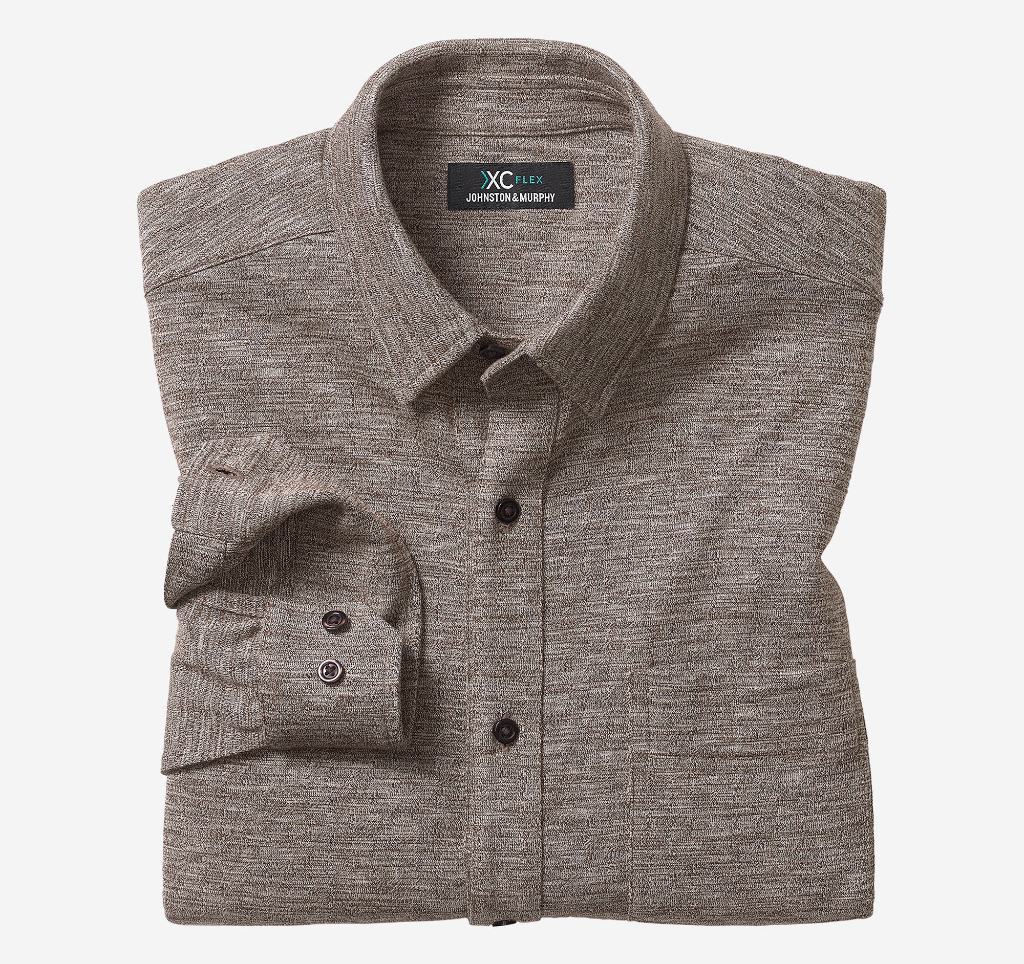 Wholesale,Johnston & Murphy, Johnston & Murphy Brown Knit Textured Long Sleeve Button Up Shirt, Brown, Large-46-TagM