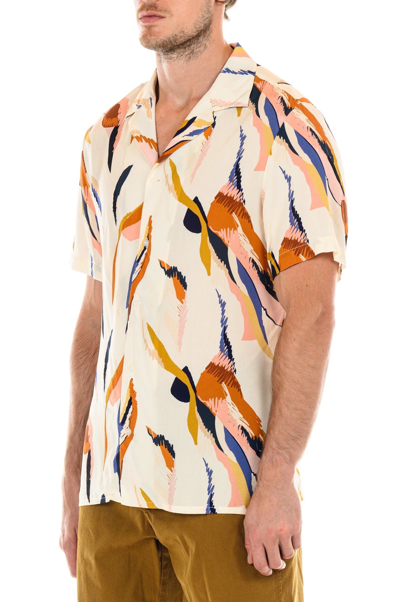 Wholesale,Original Paperbacks, Original Paperbacks Cream/Orange Abstract Print Rio Shirt, Cream, Extra Large-47-TagXL