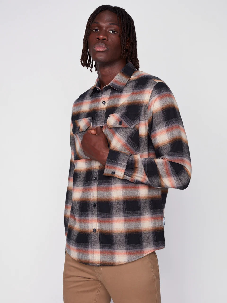 Wholesale,Projek Raw, Projek Raw Beige Brushed Flannel Plaid Long Sleeve Plaid Shirt, Tan, Large-46-TagL
