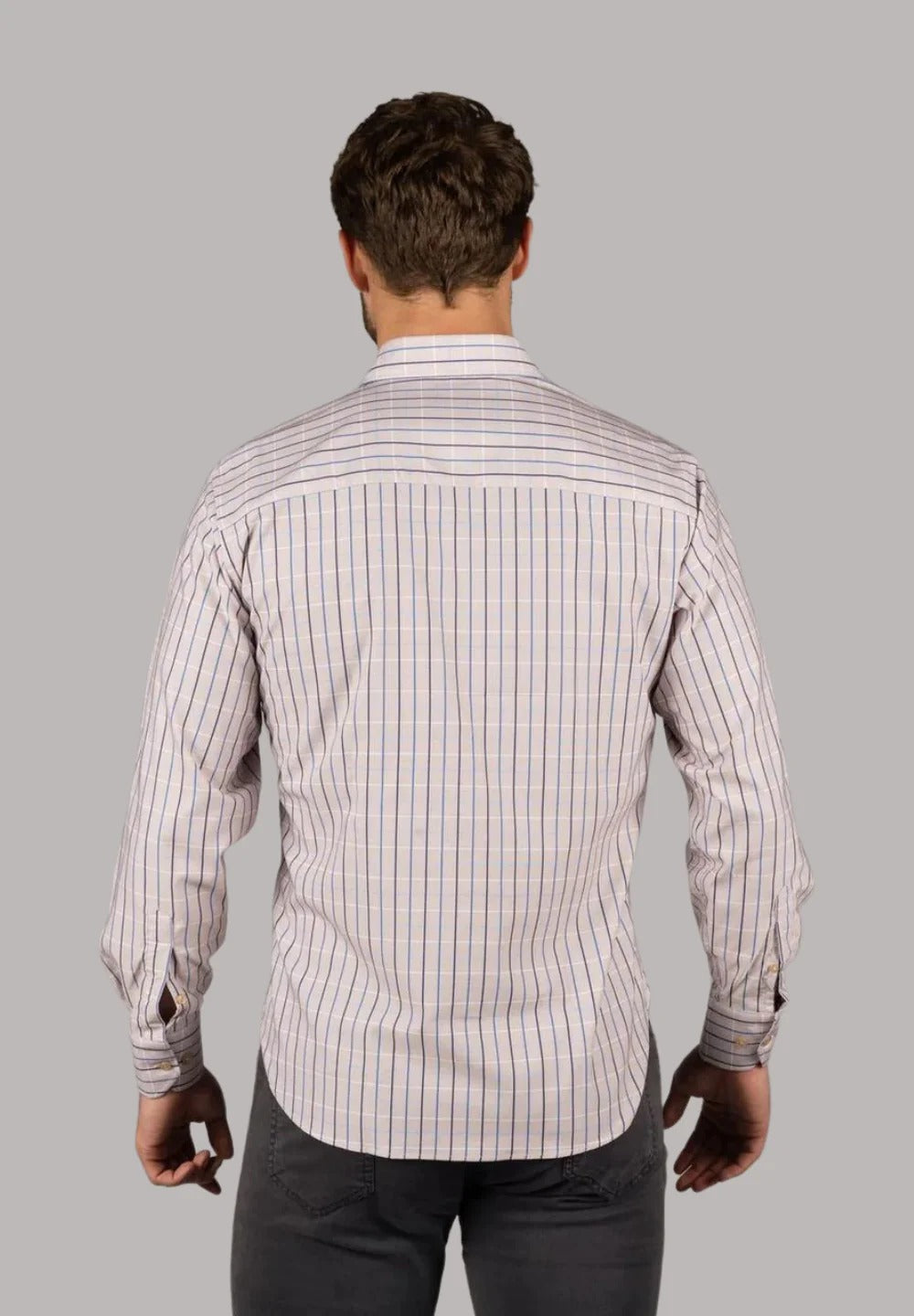 Wholesale,American Heritage, American Heritage Beige/Blue Check Performance Stretch Shirt, Tan, Small-42-TagSMedium-44-TagM