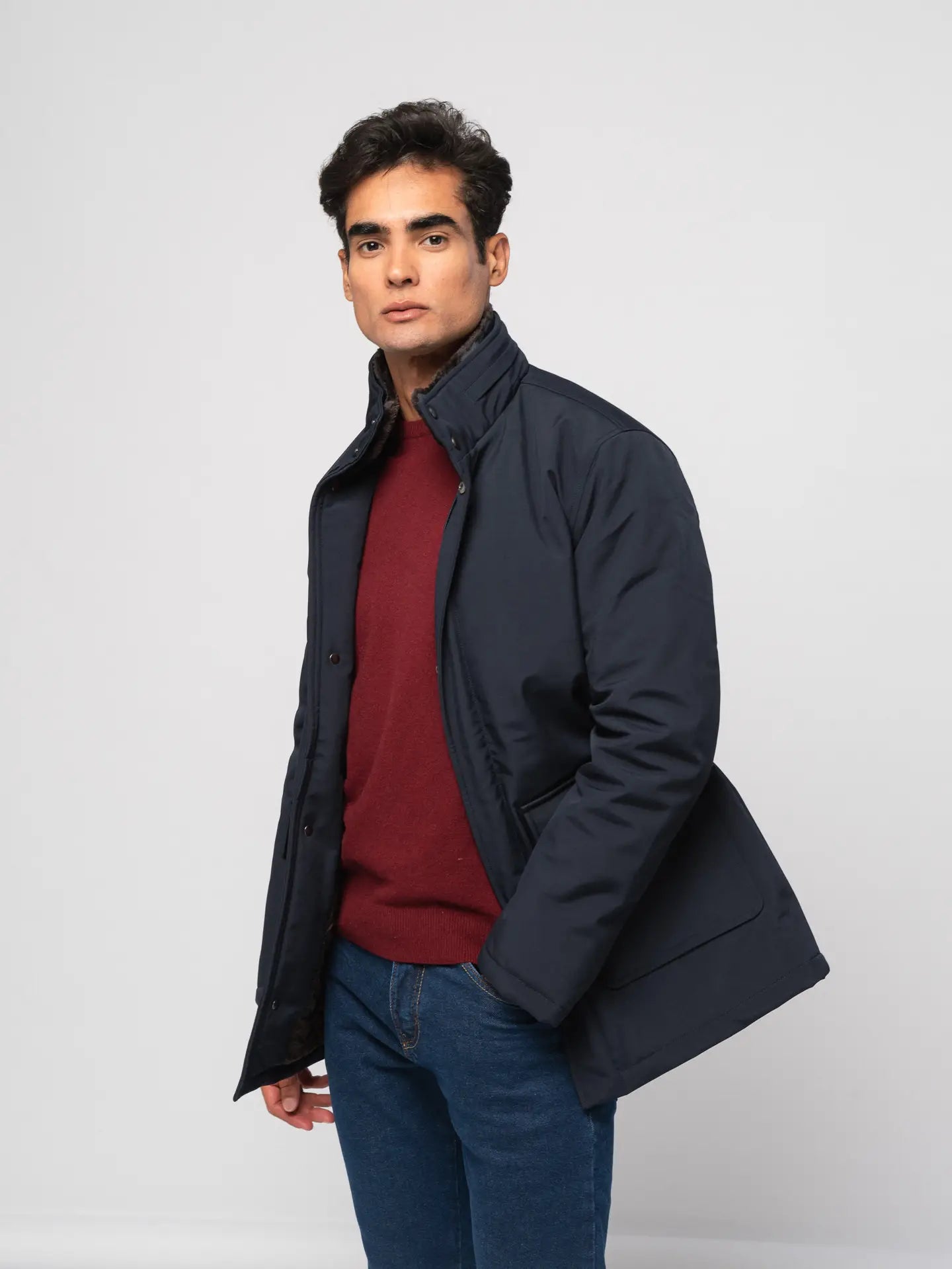 Faire,SMF, SMF Navy Heavyweight Mock Collar Full Zip Jacket, Blue, Large-46-TagL
