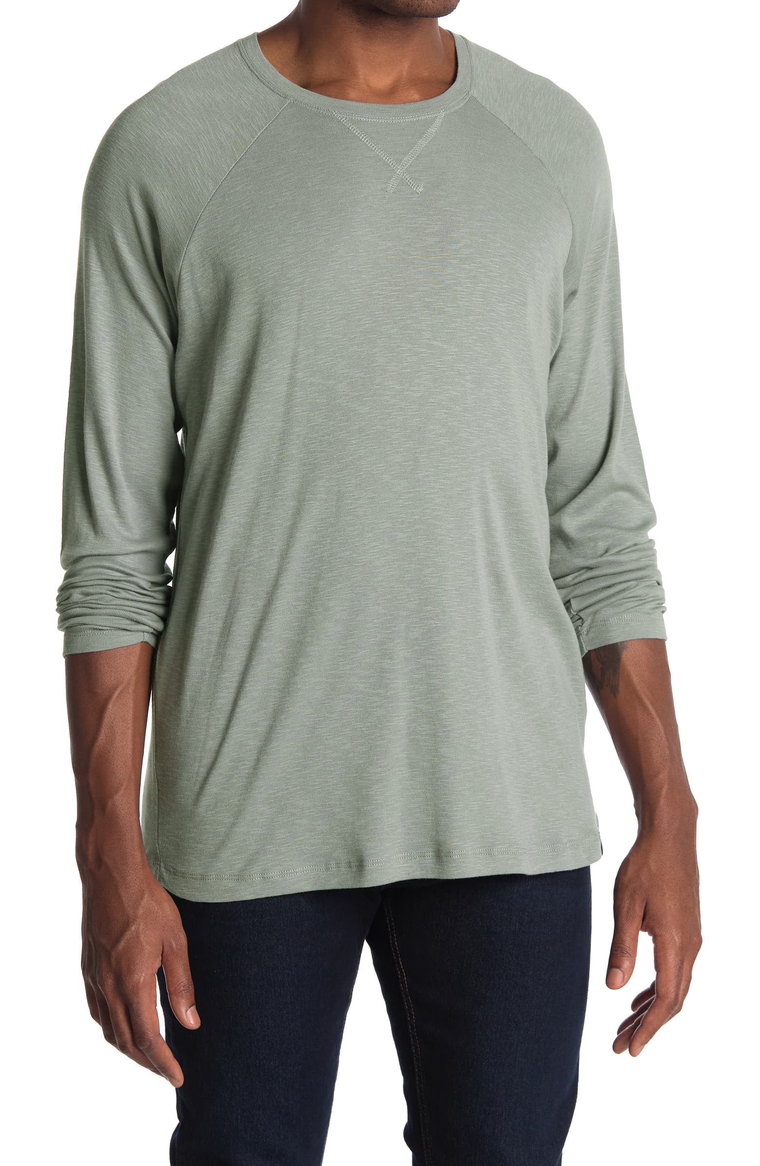 Nordstorm Rack,PTO, PTO Grey Green Knit Long Sleeve T-Shirt, Grey, Medium-38-TagM