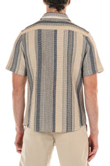 Original Paperbacks Tan/Navy Stripped Textured Weave Perth Shirt