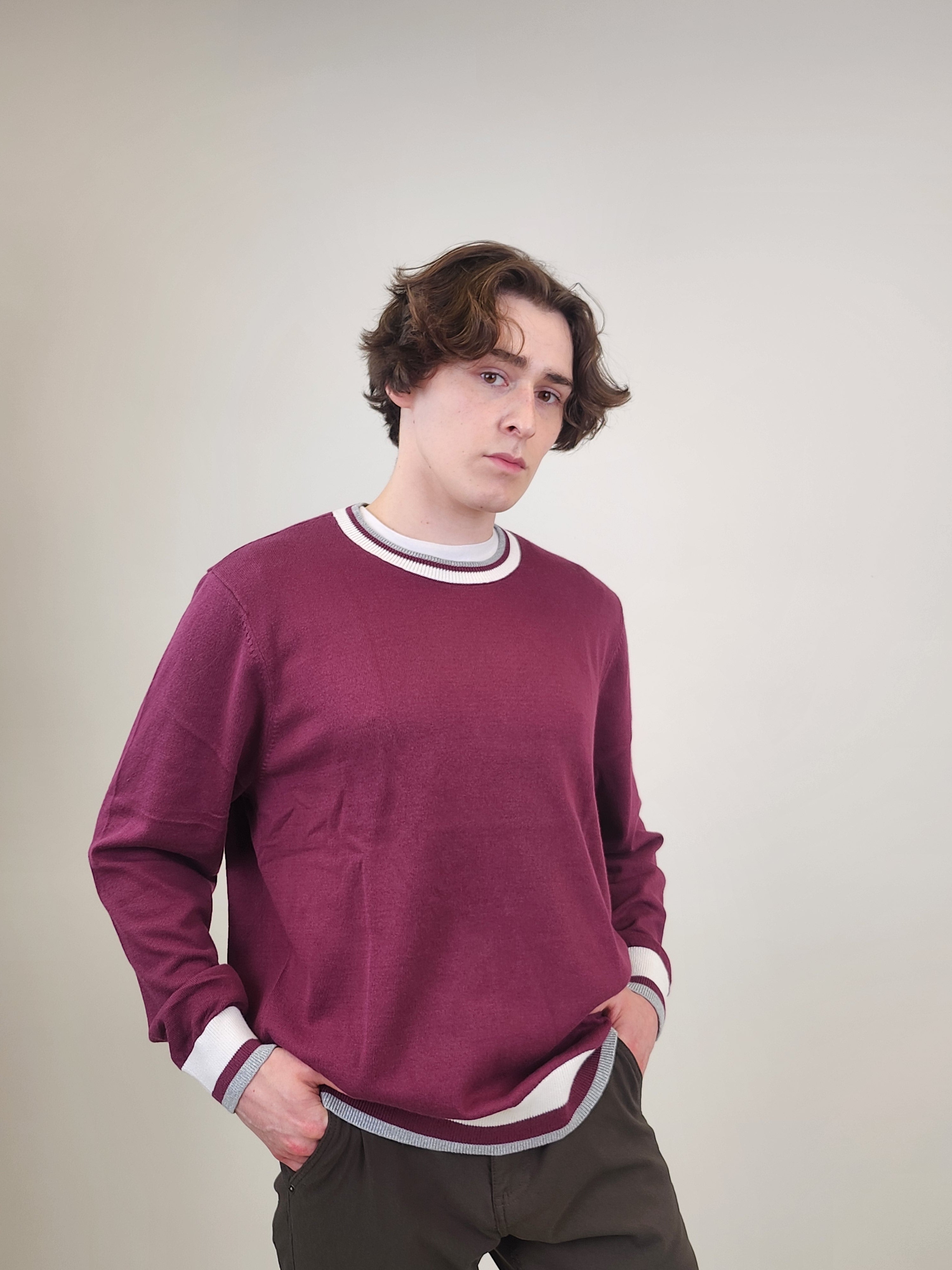 Wholesale,Bonobos, Bonobos Burgundy Knit Crewneck Golf Sweater with White Contrast, Red, Large-46-TagL