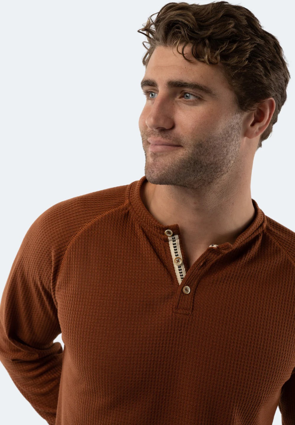Wholesale,American Heritage, American Heritage Rust Copper Waffle Knit 3-Button Henley, Orange, Large-46-TagL