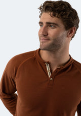 American Heritage Rust Copper Waffle Knit 3-Button Henley