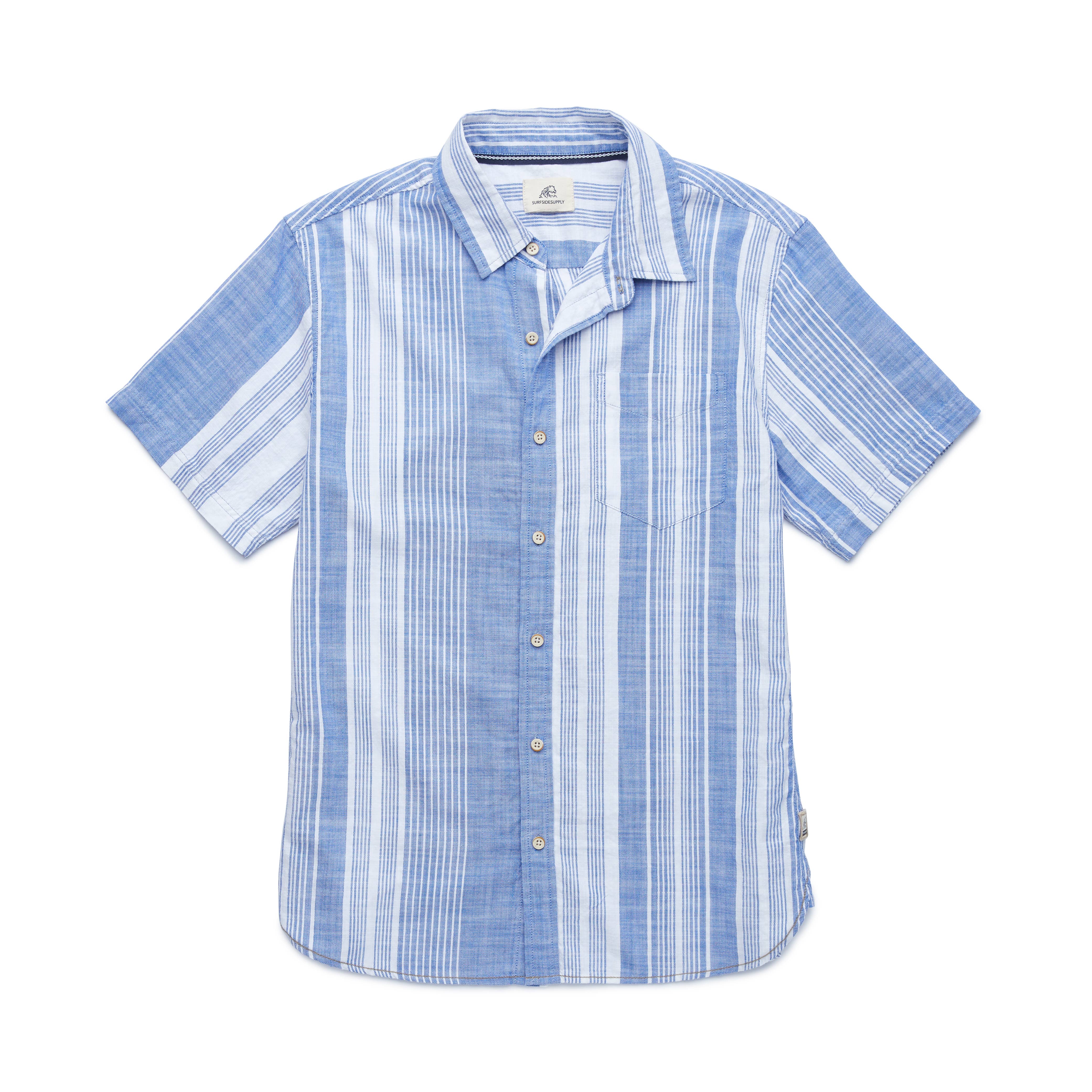 Faire,Surfside Supply, Surfside Supply Multi Blue Vertical Stripe Airy Short Sleeve Button Up Shirt, Blue, Extra Extra Large-51-TagXXLExtra Large-48-TagXLLarge-45-TagLMedium-43-TagMSmall-40-TagS