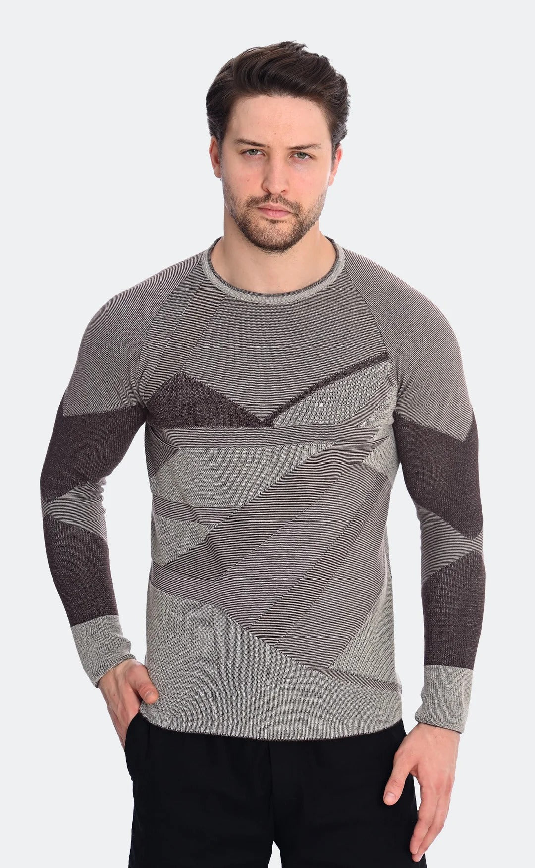 Wholesale,LCR, LCR Beige/Brown Knit Textured Long Sleeve Sweater, Brown, Large-36-TagXXLMedium-36-TagXLSmall-36-TagLExtra Small-36-TagM