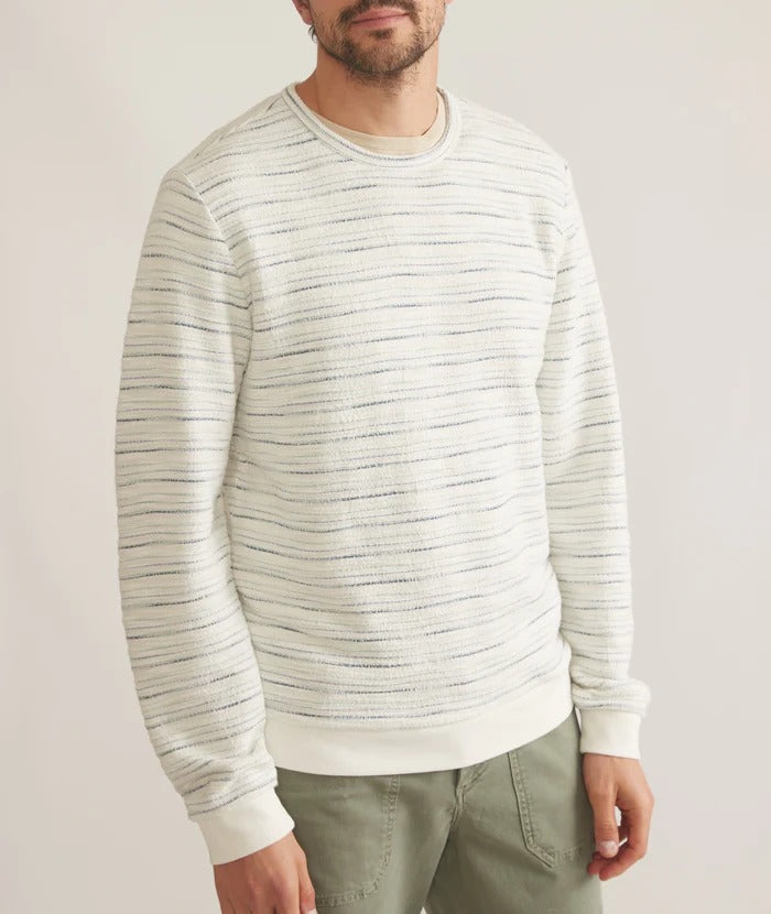 Marine Layer Cream/Green Textured Stripe Crewneck