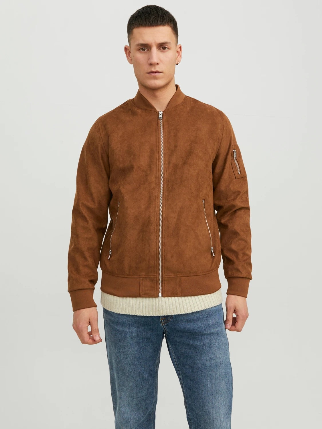 Wholesale,Jack & Jones, Jack & Jones Brown Faux Suede Bomber Jacket, Brown, Medium-42-TagM