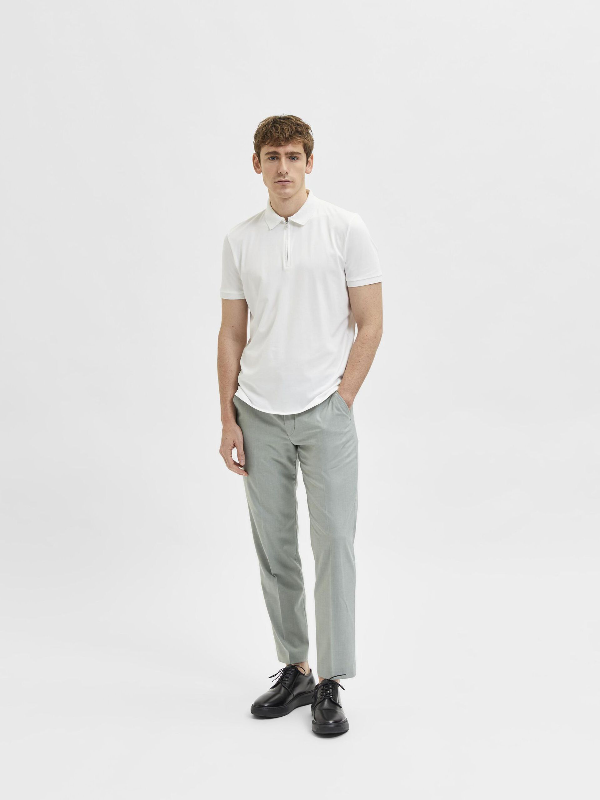 Wholesale,Selected Homme, Selected Homme White Half Zipper Short Sleeve Polo, White, Large-45-TagL