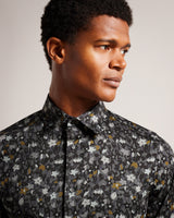 Ted Baker Grey/Black Floral Print Torted Woven Shirt