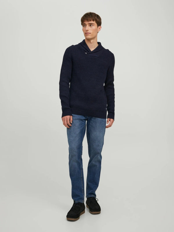 Jack & Jones Navy Marled Shawl Collar Sweater