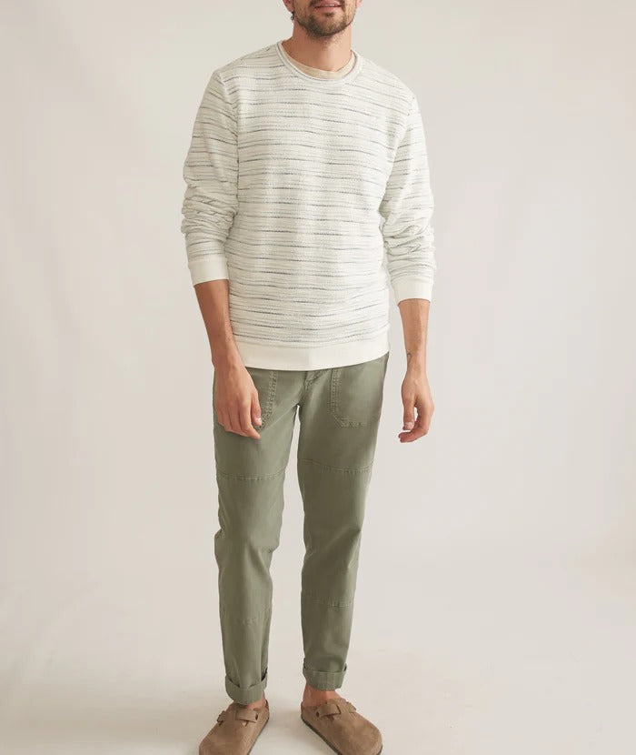 Marine Layer Cream/Green Textured Stripe Crewneck