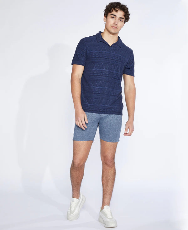 Civil Society Navy Jacquard Short Sleeve Resort Polo