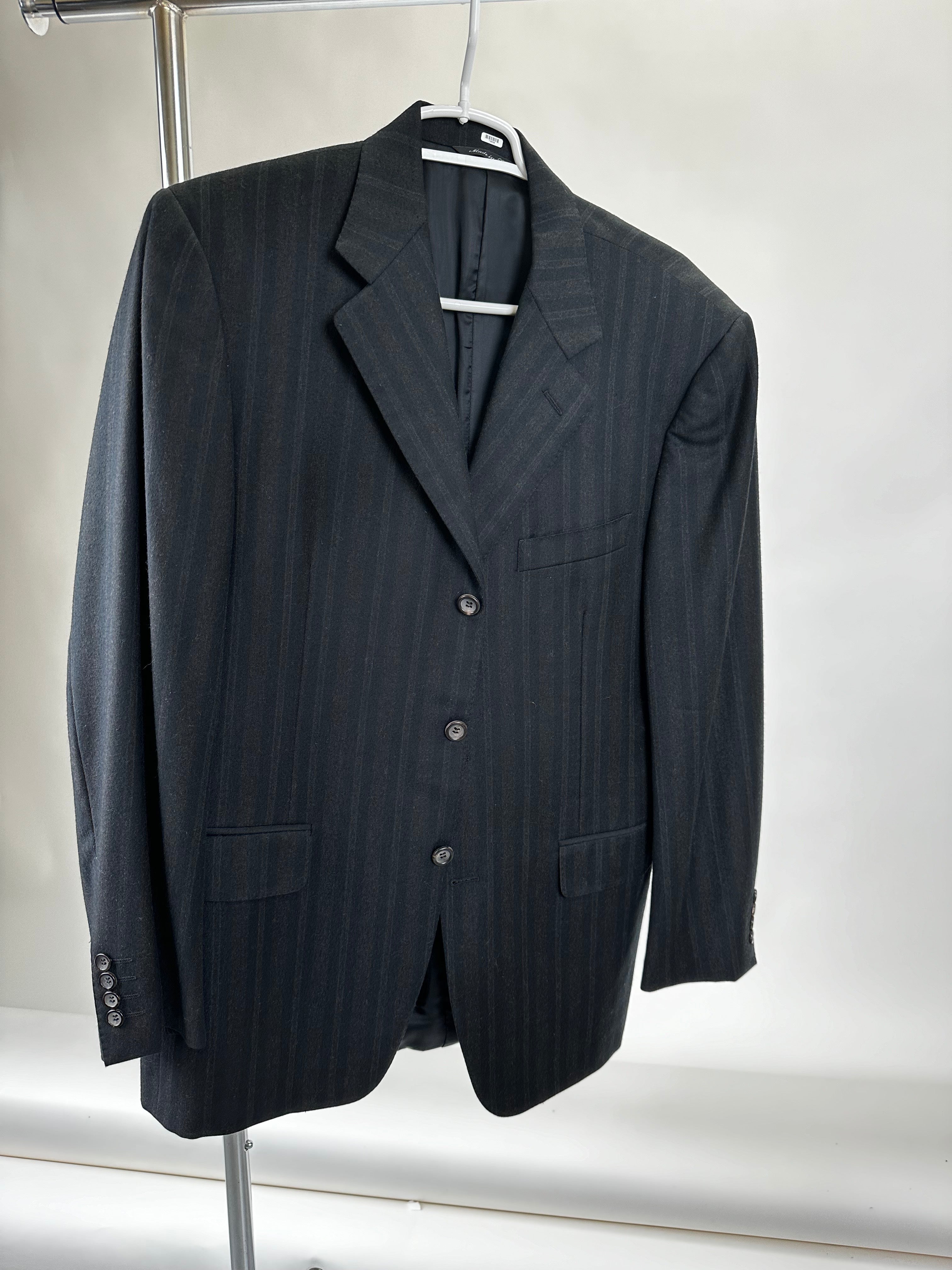 RealReal,Canali, Canali Black with Tonal Brown Stripes 3 Button Blazer, Black, Small-42-Tag48