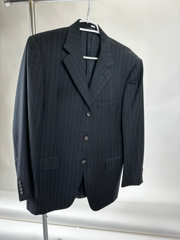 Canali Black 3 Button Blazer with Tonal Brown Stripes