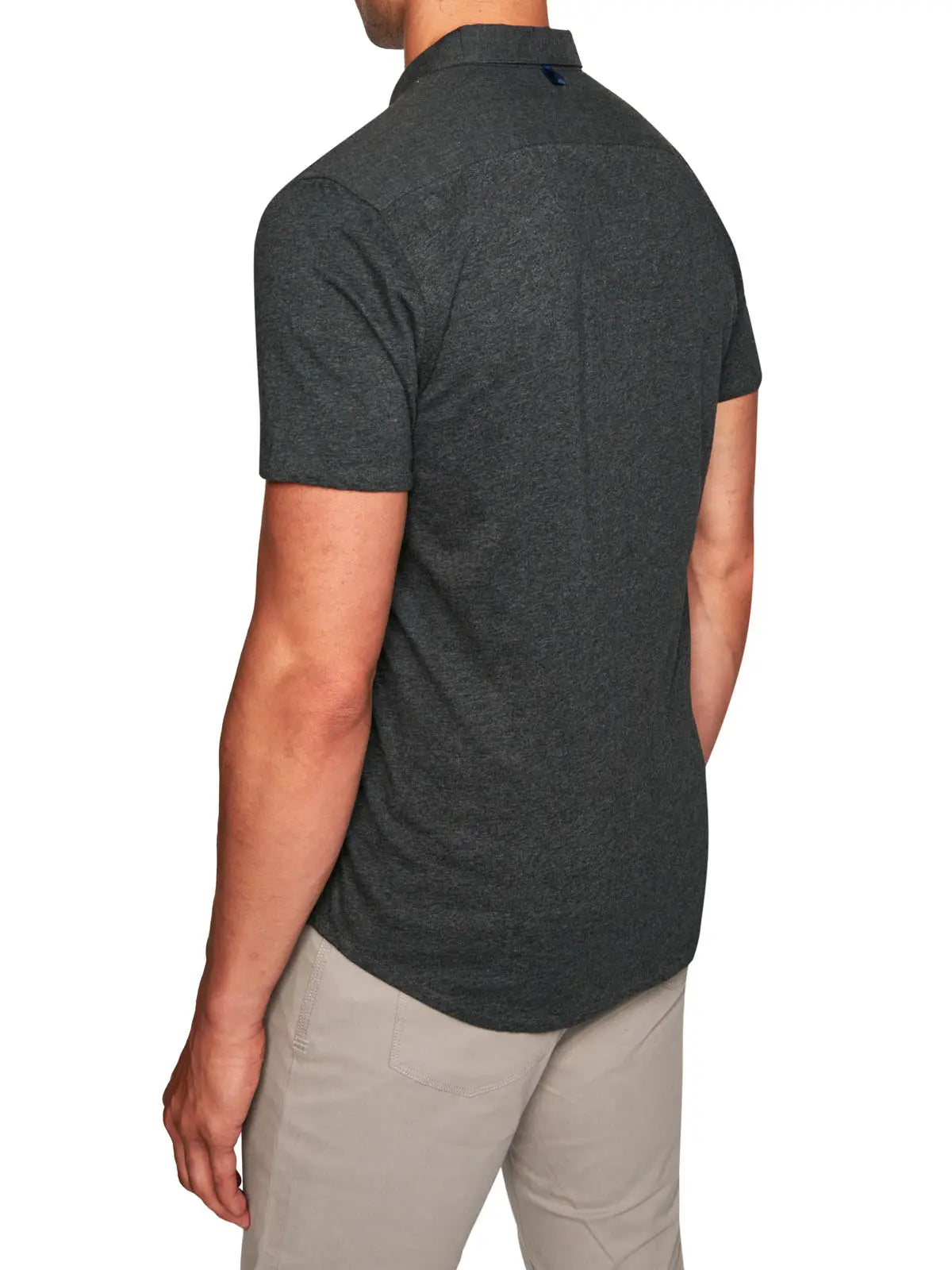W.R.K., W.R.K Reworked Heather Charcoal Short Sleeve Shirt, Grey, Large-44-TagL
