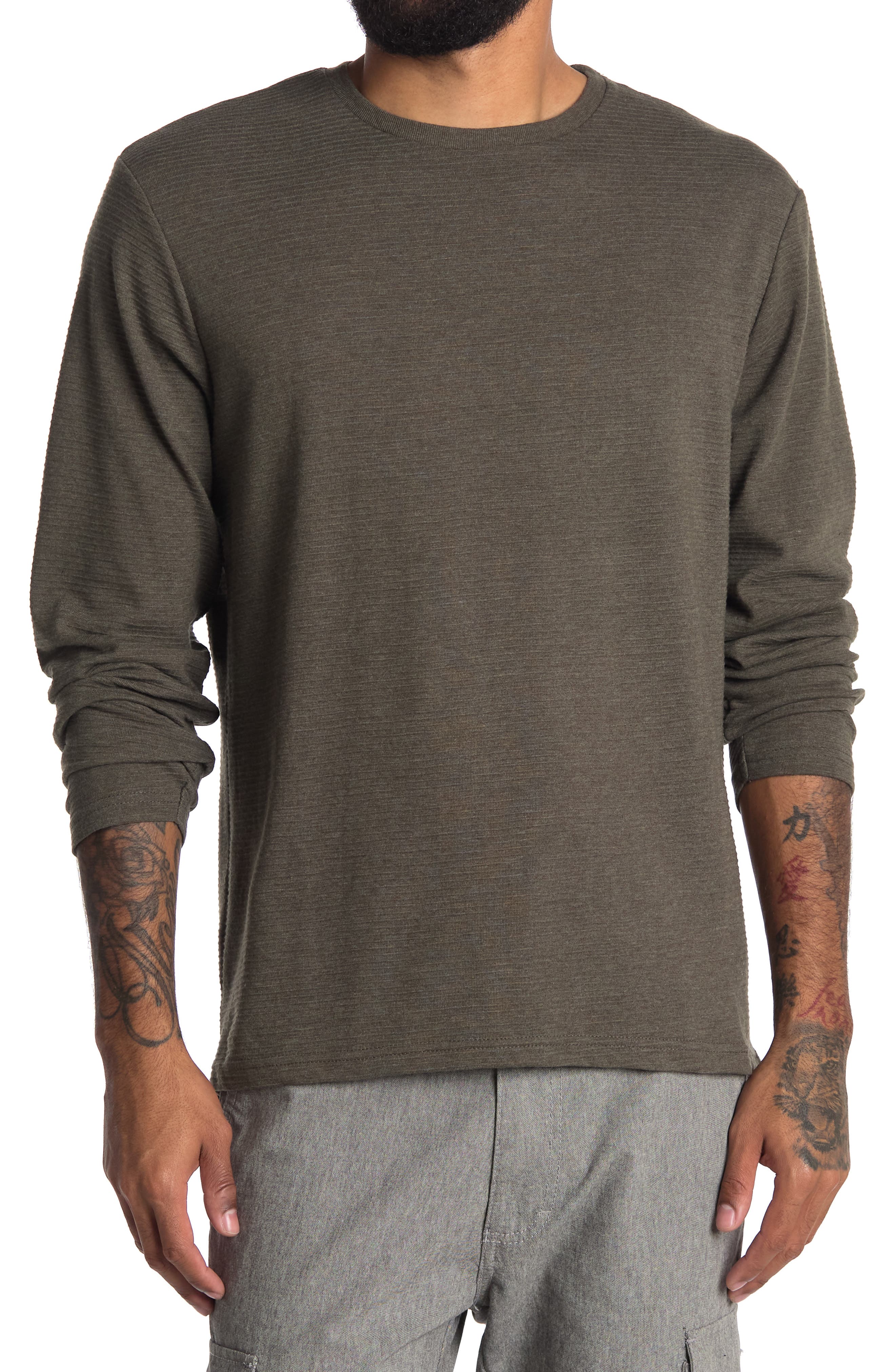 Nordstorm Rack,RDI, RDI Olive Green Stripe Textured Long Sleeve Top, Green, Small-38-TagS